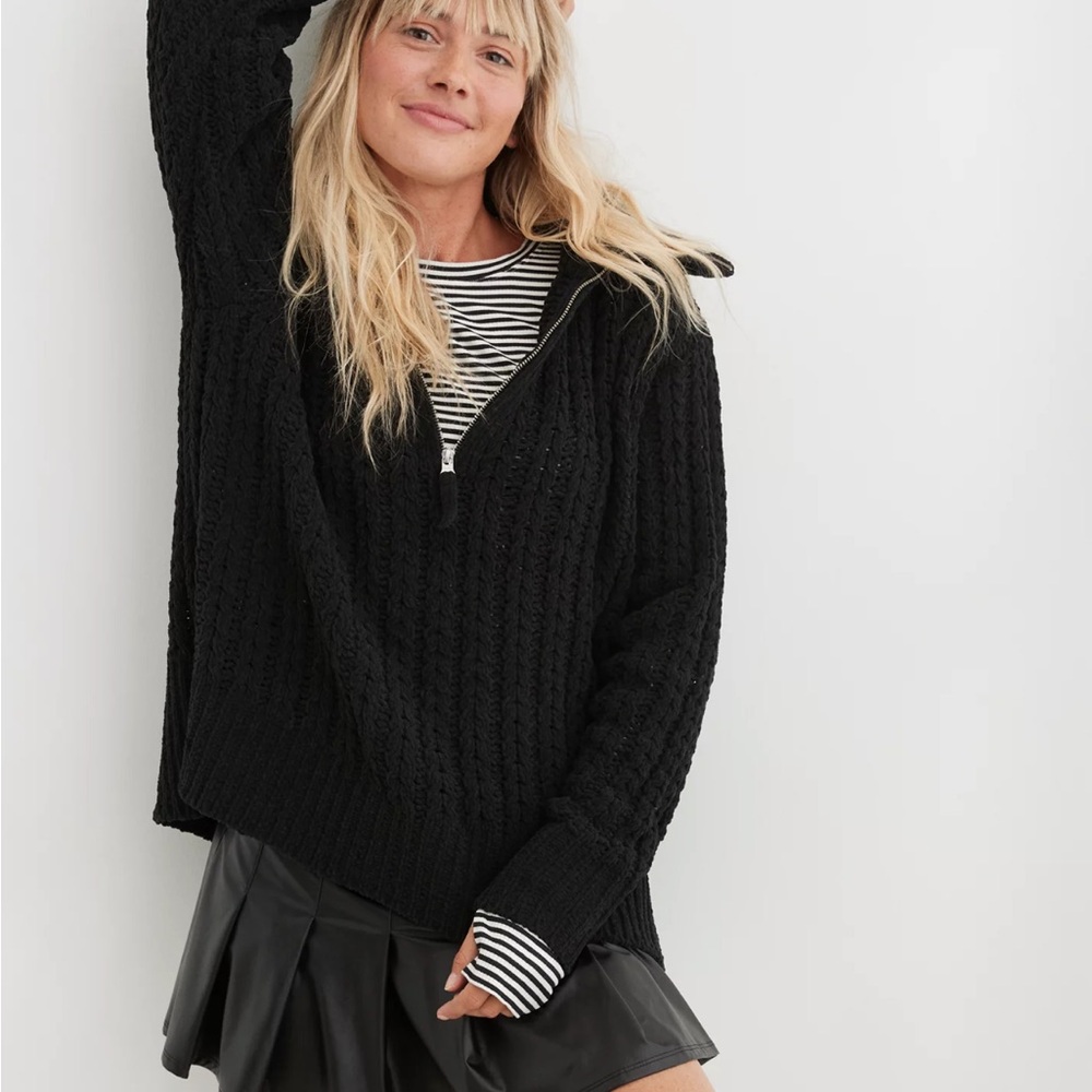 Aerie Cable Car Quarter Zip Sweater
